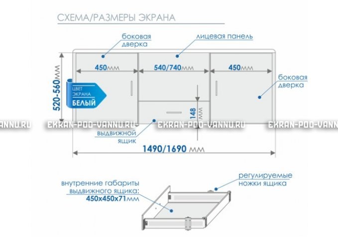 Экран с выдвижным ящиком МетаКам 170 – купить по цене 9150 руб. в интернет-магазине в городе Курск картинка 6
