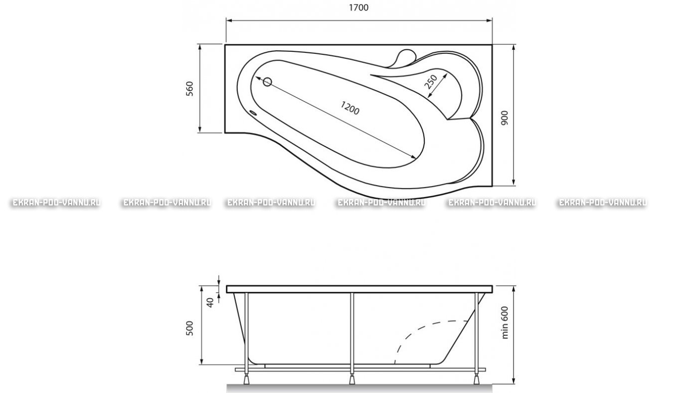 Акриловая ванна Relisan Isabella 170x90x60 – купить по цене 24130 руб. в интернет-магазине в городе Курск картинка 13