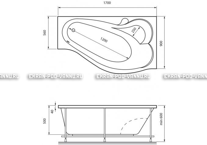 Акриловая ванна Relisan Isabella 170x90x60 – купить по цене 24130 руб. в интернет-магазине в городе Курск картинка 4