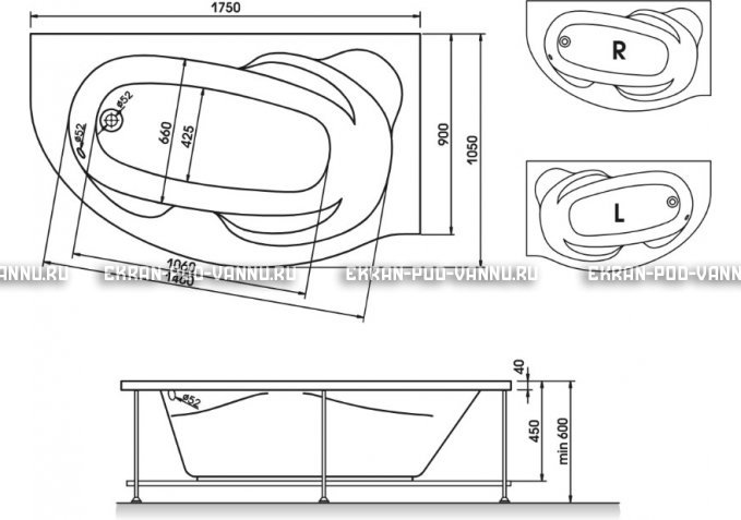 Акриловая ванна Relisan Liliya 175x90 – купить по цене 24570 руб. в интернет-магазине в городе Курск картинка 3