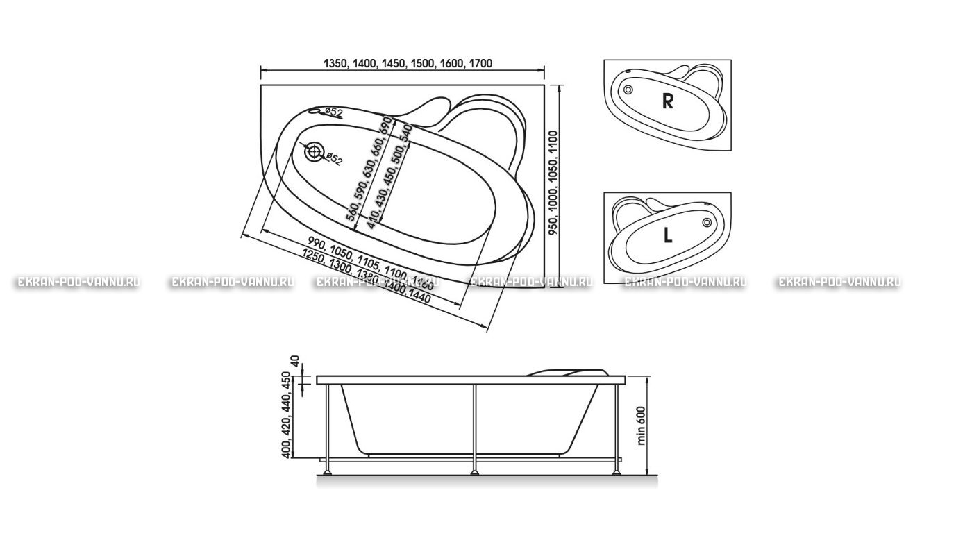 Акриловая ванна Relisan Ariadna 160x105 – купить по цене 24950 руб. в интернет-магазине в городе Курск картинка 10