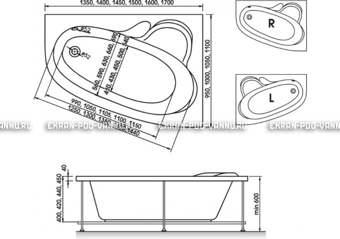 Акриловая ванна Relisan Ariadna 160x105 – купить по цене 24950 руб. в интернет-магазине в городе Курск картинка 3