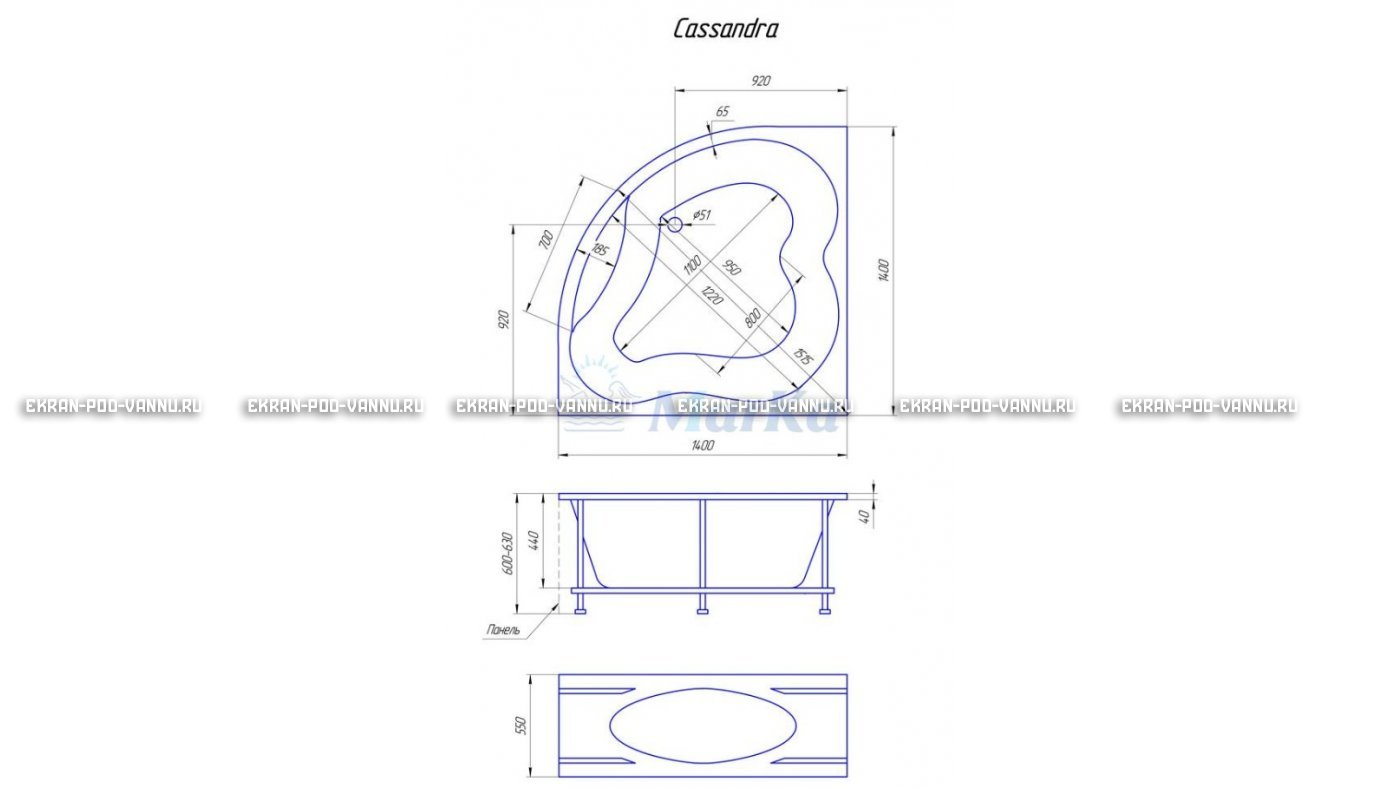 Акриловая ванна 1MarKa Cassandra 140x140 – купить по цене 18620 руб. в интернет-магазине в городе Курск картинка 19