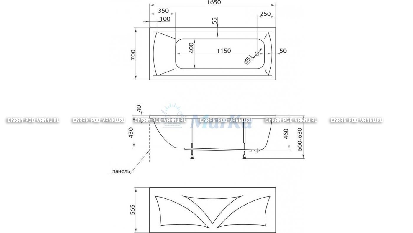 Акриловая ванна 1MarKa Modern 165x70 – купить по цене 9810 руб. в интернет-магазине в городе Курск картинка 16