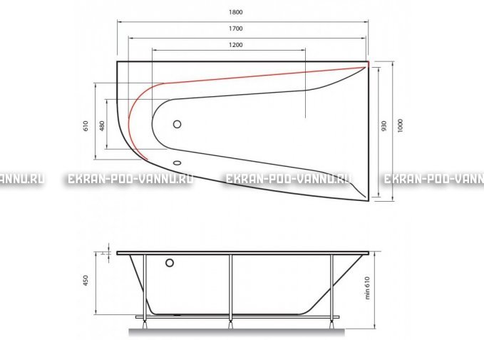 Акриловая ванна Vayer Boomerang 180x100 – купить по цене 53030 руб. в интернет-магазине в городе Курск картинка 2