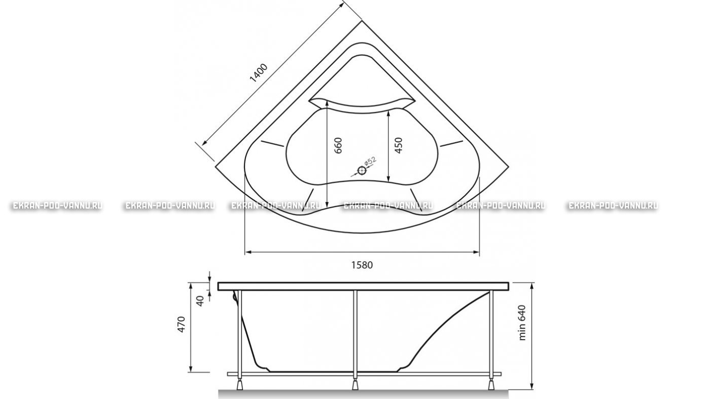 Акриловая ванна Vayer Persefona 140x140 – купить по цене 25230 руб. в интернет-магазине в городе Курск картинка 15