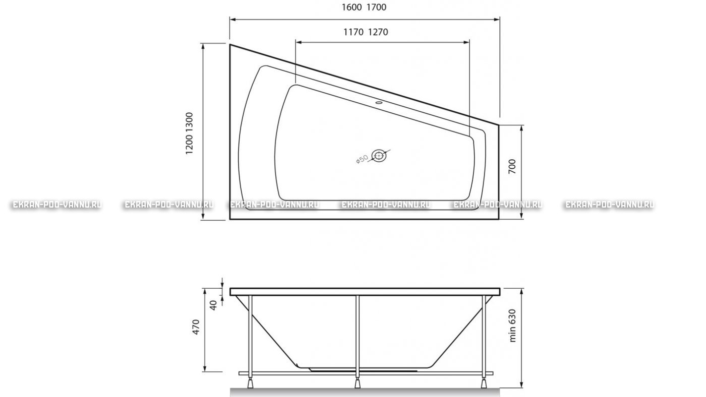 Акриловая ванна Vayer Trinitiy 170x130 – купить по цене 32590 руб. в интернет-магазине в городе Курск картинка 13