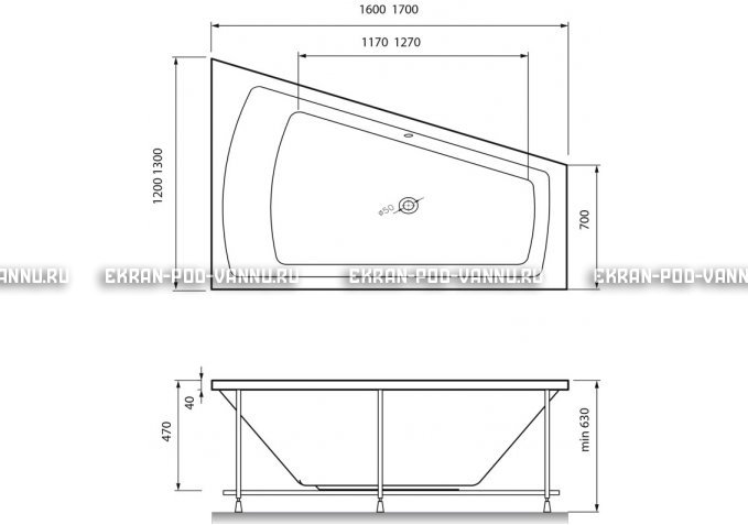 Акриловая ванна Vayer Trinitiy 170x130 – купить по цене 32590 руб. в интернет-магазине в городе Курск картинка 4