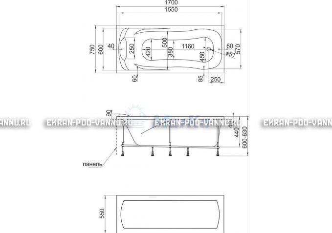 Акриловая ванна 1MarKa Calypso 170x75 – купить по цене 13950 руб. в интернет-магазине в городе Курск картинка 7