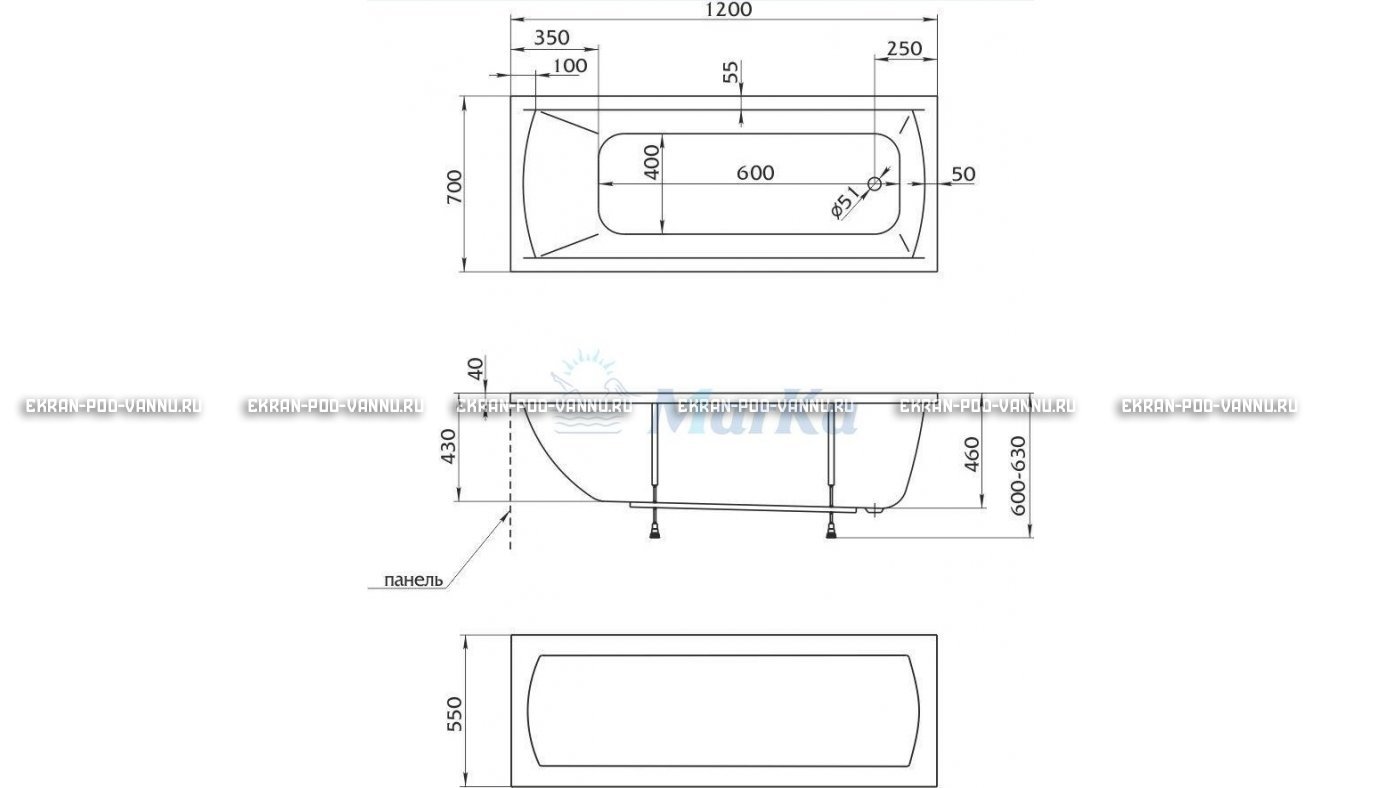 Акриловая ванна 1MarKa Modern 120x70 – купить по цене 7600 руб. в интернет-магазине в городе Курск картинка 13