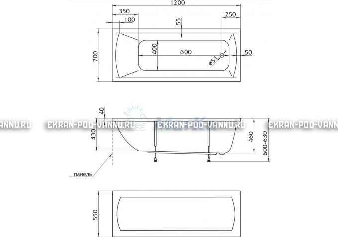 Акриловая ванна 1MarKa Modern 120x70 – купить по цене 7600 руб. в интернет-магазине в городе Курск картинка 4