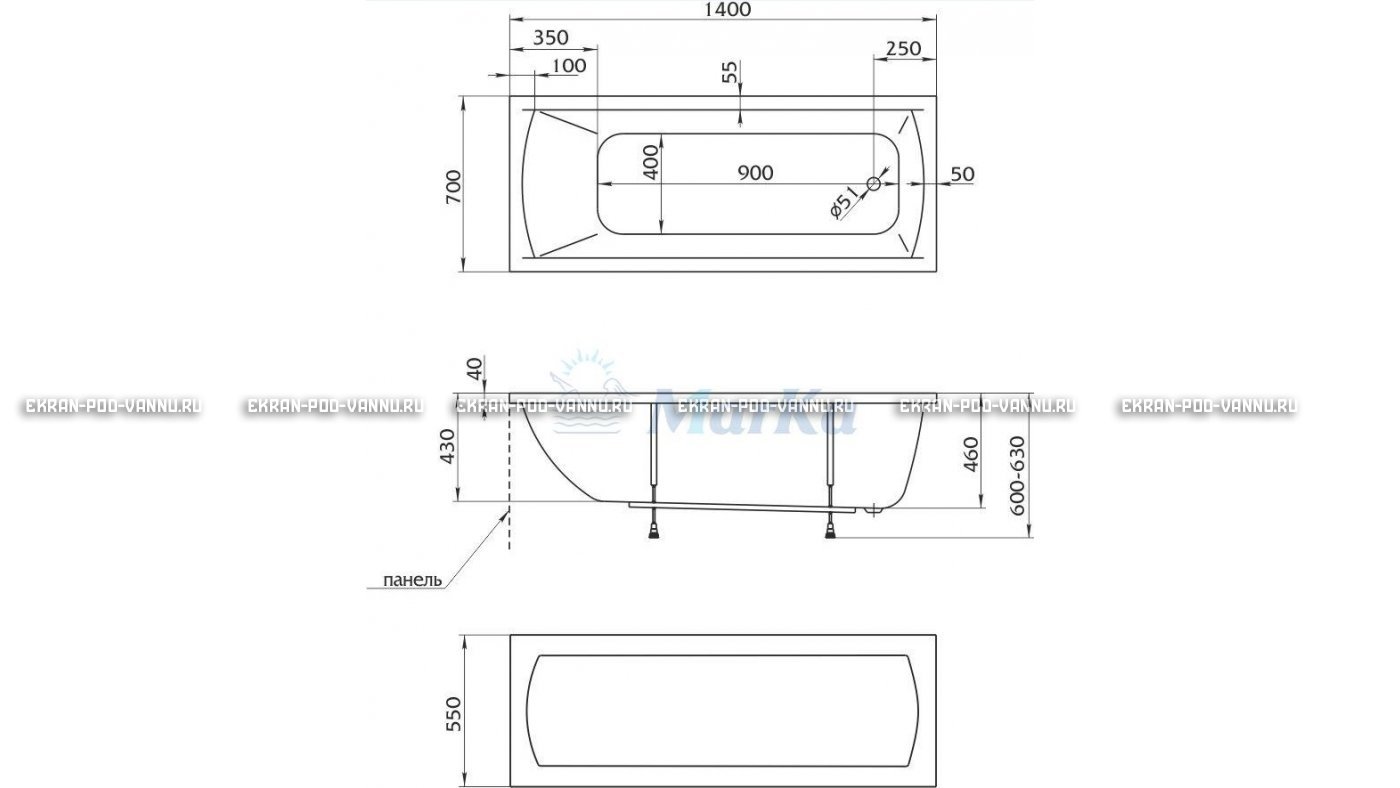 Акриловая ванна 1MarKa Modern 140x70 – купить по цене 8910 руб. в интернет-магазине в городе Курск картинка 16