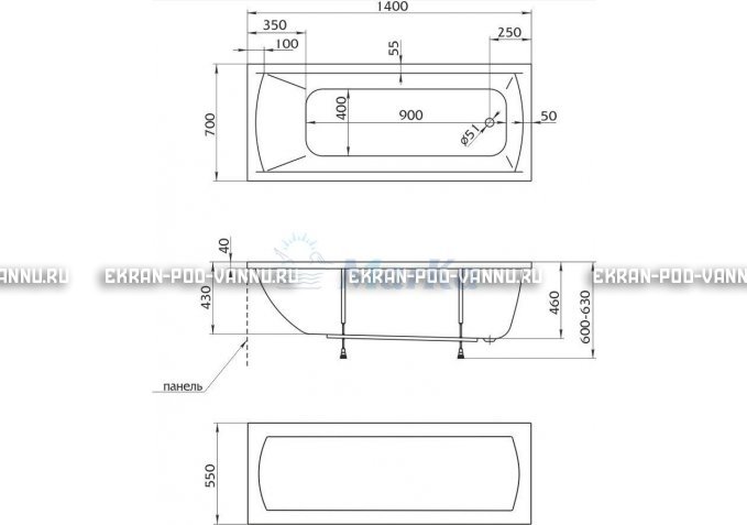 Акриловая ванна 1MarKa Modern 140x70 – купить по цене 8910 руб. в интернет-магазине в городе Курск картинка 5
