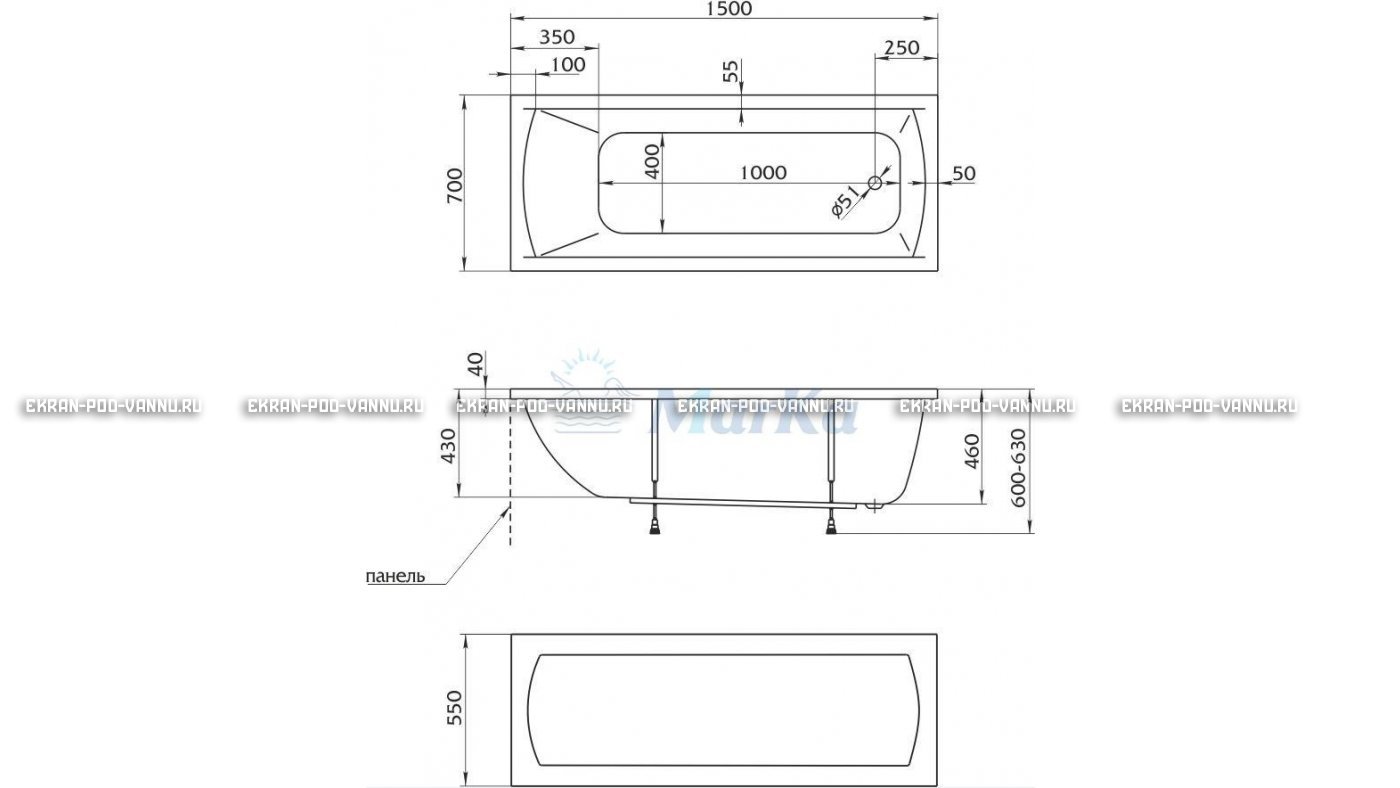 Акриловая ванна 1MarKa Modern 150x70 – купить по цене 9210 руб. в интернет-магазине в городе Курск картинка 13