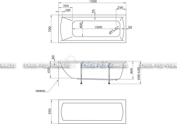 Акриловая ванна 1MarKa Modern 150x70 – купить по цене 9210 руб. в интернет-магазине в городе Курск картинка 4