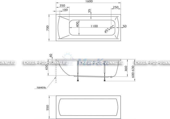 Акриловая ванна 1MarKa Modern 160x70 – купить по цене 9410 руб. в интернет-магазине в городе Курск картинка 5