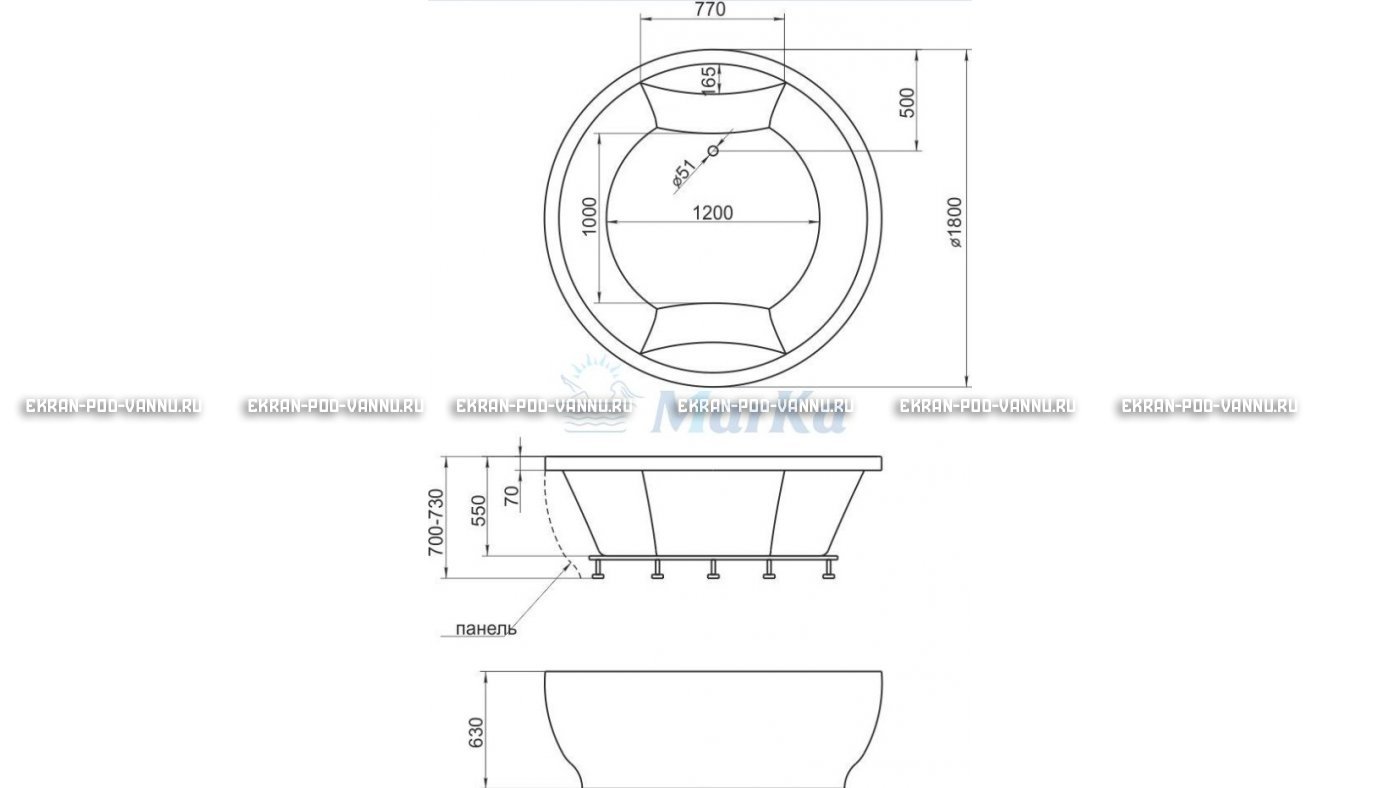 Акриловая ванна 1MarKa Omega 180x180  – купить по цене 42450 руб. в интернет-магазине в городе Курск картинка 13