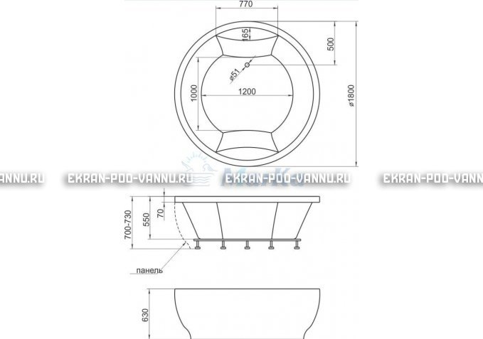 Акриловая ванна 1MarKa Omega 180x180  – купить по цене 42450 руб. в интернет-магазине в городе Курск картинка 4