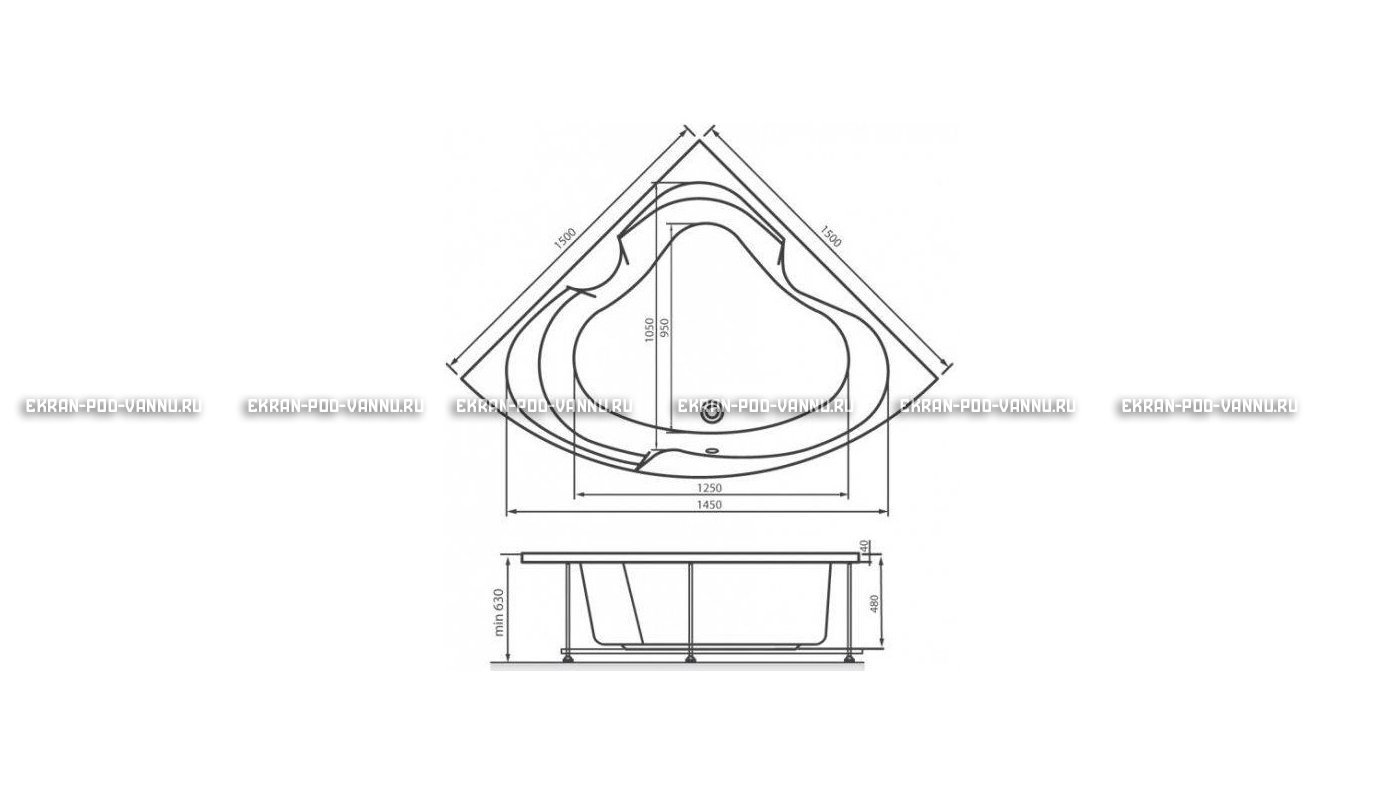 Акриловая ванна Vayer Kaliope 150x150 – купить по цене 42550 руб. в интернет-магазине в городе Курск картинка 16