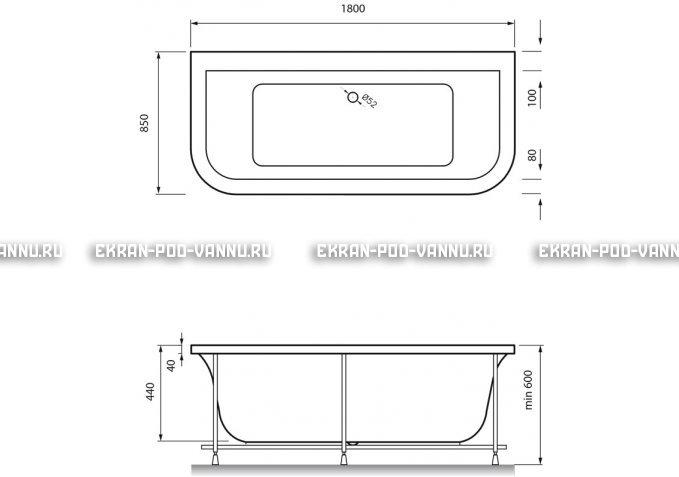 Акриловая ванна Vayer Options BTW 180x85 – купить по цене 25880 руб. в интернет-магазине в городе Курск картинка 4